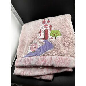 Disney Baby Cinderella Castle Pink Plush Satin Embroidered Crib Blanket‎ READ